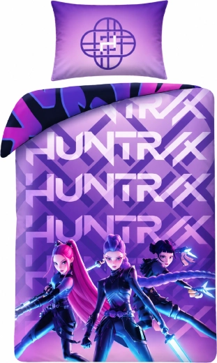 Parure de lit réversible K-Pop Demon Hunters Huntrix et Saja Boys violette
