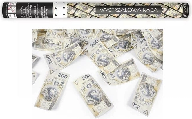 Tube à confettis avec imitation de billets de 200 PLN 60 cm - 1 pièce