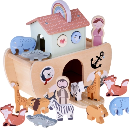 Arche de Noé en bois avec figurines d’animaux – trieur éducatif