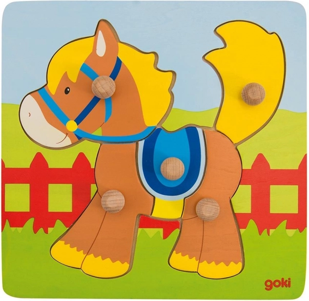 Goki puzzle d’encastrement en bois cheval, 5 pièces