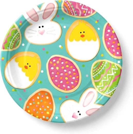 Assiettes en papier de Pâques avec motif de lapins et de poussins, 23 cm, 8 pièces