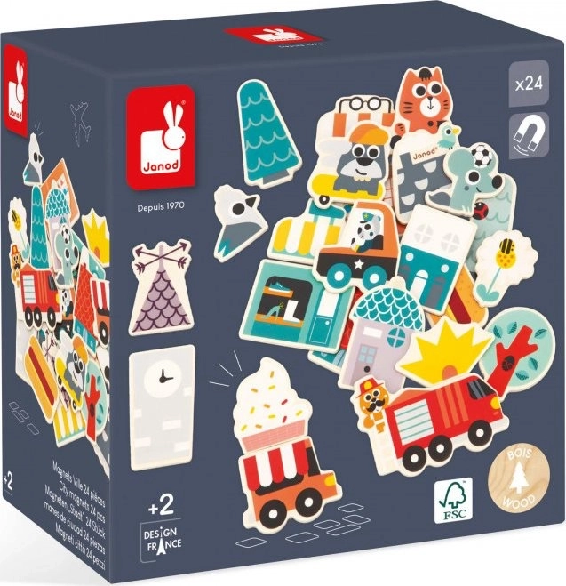 JANOD Magnets en bois Dans la ville 24 pcs