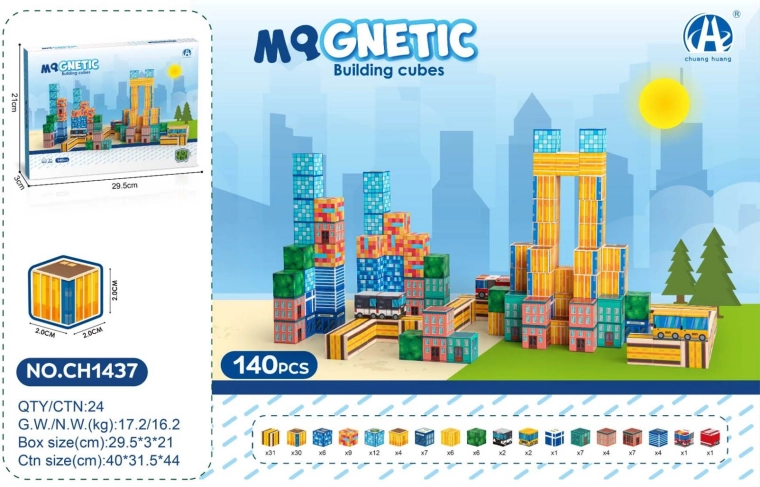 Cubes magnétiques 3D – ville, set de 140 pièces