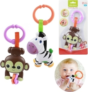 Hochet suspendu et anneau de dentition en forme d’animal avec pince pour bébé - 1 pièce
