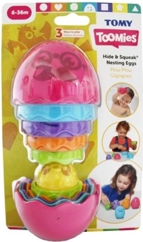 TOMY Toomies œufs gigognes Hide and Squeak rose