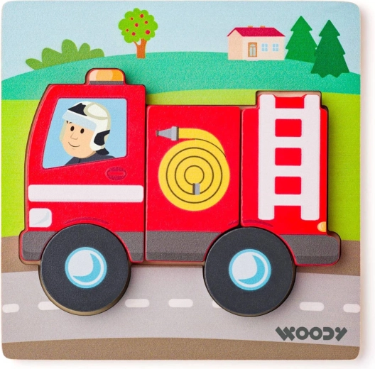 Puzzle d’encastrement en bois Woody Baby camion de pompiers 5 pièces - 1 pièce