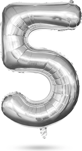 Ballon en aluminium d’anniversaire en forme de chiffre 5, argenté, 40 pouces