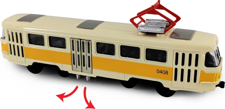 Tramway rétro métallique T3 jaune, 16 cm