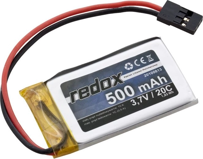 Batterie Li-Pol Redox 500 mAh 3,7 V 20C avec connecteur JR - 1 pièce