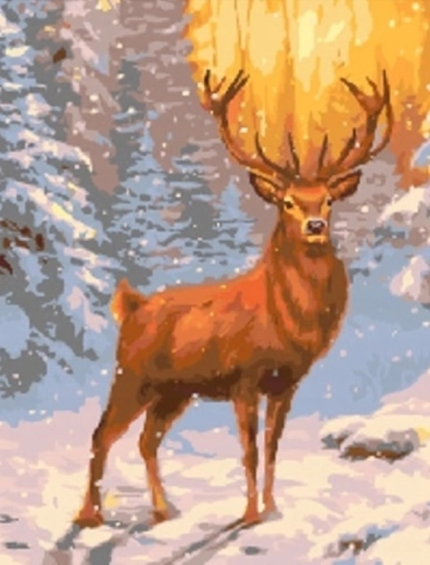 Peinture diamant – cerf dans la forêt enneigée 30 × 40 cm
