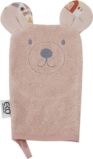 Gant de toilette en coton EKO avec oreilles Bear rose pink 20 × 15 cm