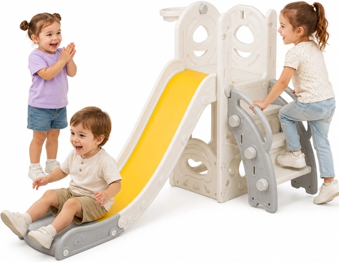 Toboggan pour enfants avec échelle et panier de basket 136 cm