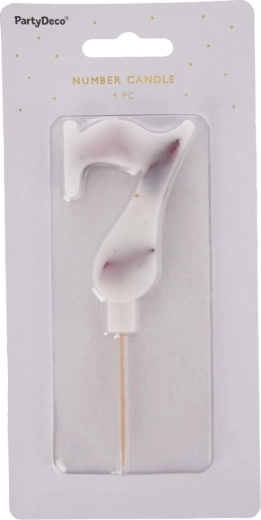 Bougie de gâteau chiffre 7 blanche avec décor floral 8 cm