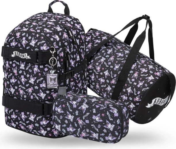 Set Baagl skate Kuromi noir – sac à dos, trousse et sac de sport pliable