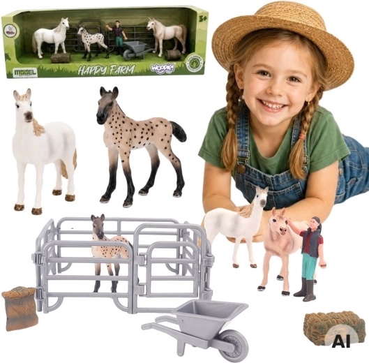 WOOPIE ensemble de figurines ferme – chevaux et fermier avec accessoires (11 pièces)