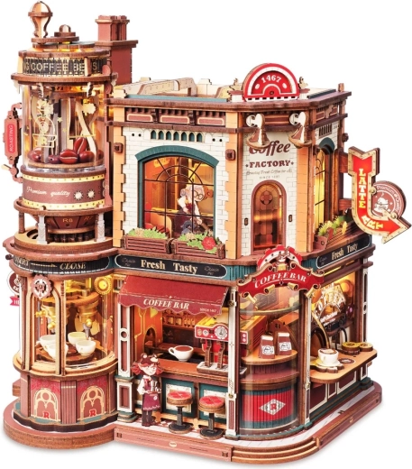 RoboTime puzzle mécanique 3D en bois avec boîte à musique – Usine à café