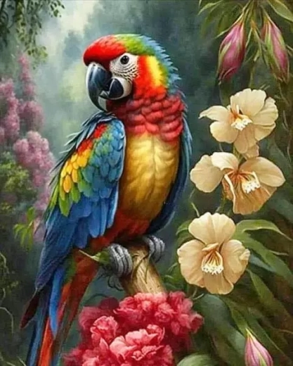 Norimpex peinture par numéros Perroquet avec fleurs 40 × 50 cm