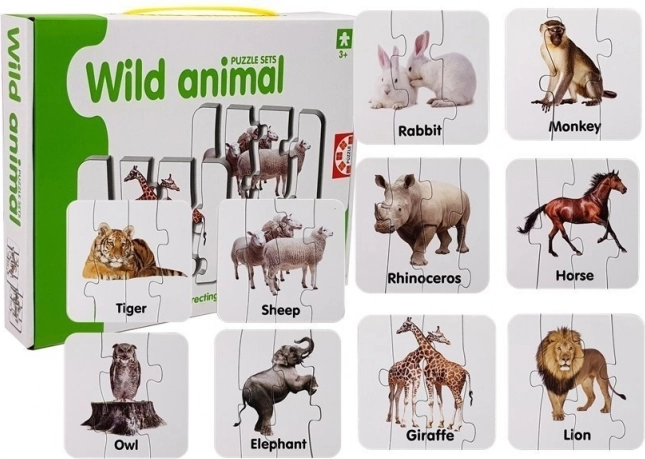 Puzzle éducatif – animaux sauvages, 10 paires, vocabulaire anglais