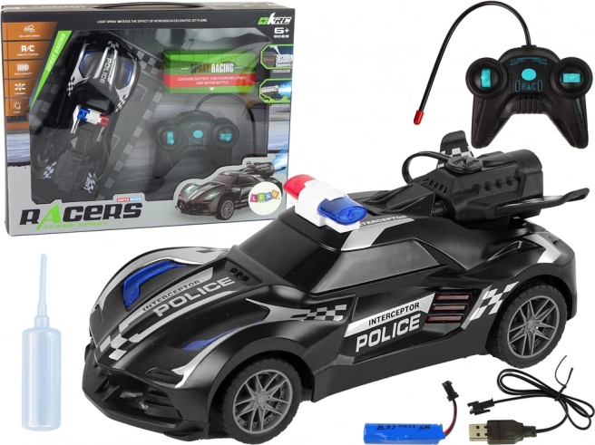 Voiture de sport de police RC avec effet vapeur – noire