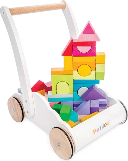Chariot de marche en bois Le Toy Van Rainbow cloud avec cubes