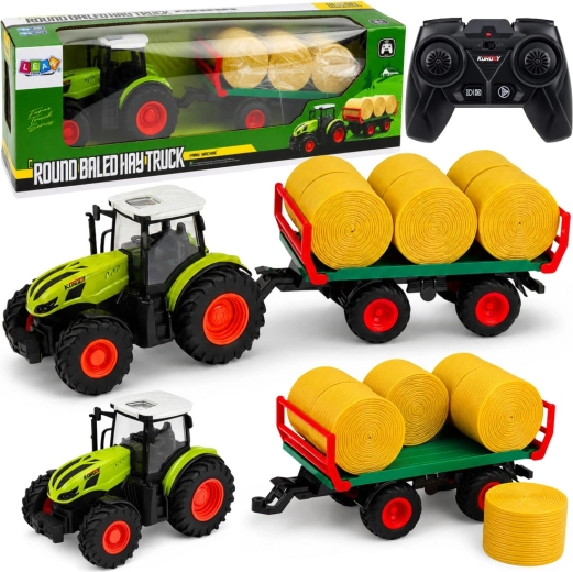 Tracteur agricole RC avec remorque et ballots de foin 1:24