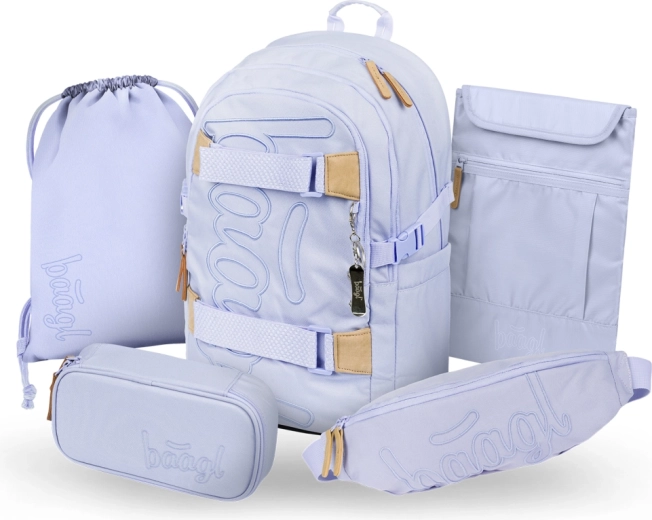 Baagl set 5 Skate Lilac : sac à dos scolaire, trousse, sac, banane et housse pour ordinateur portable