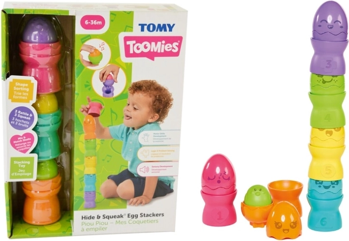 TOMY Toomies pyramide empilable d’œufs Hide & Squeak