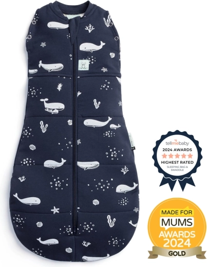 Ergopouch emmaillotage et gigoteuse 2-en-1 Cocoon Whale 0–3 mois, 3–6 kg, 2,5 TOG