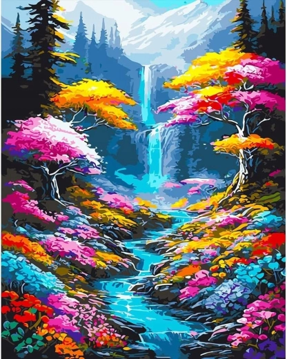 Peinture au diamant Cascade et rivière en forêt 30 × 40 cm NORIMPEX