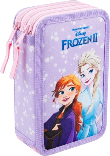 Trousse scolaire équipée à trois compartiments Frozen II La Reine des neiges, rose-violet