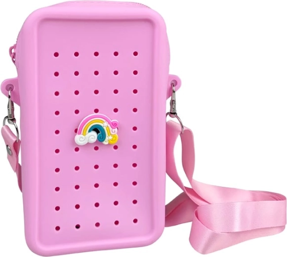 Sac bandoulière crossbody en silicone rose Gifty avec pin décoratif