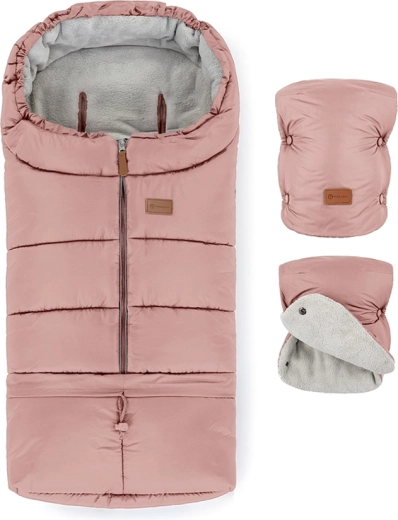 Petite&Mars ensemble : chancelière d’hiver Jibot 3-en-1 et moufles de poussette Jasie dusty pink