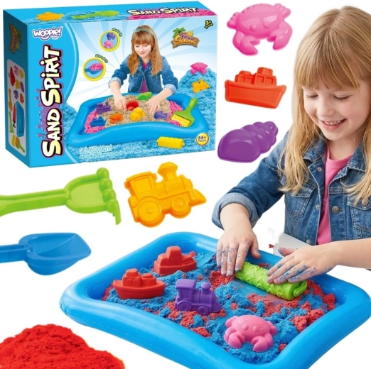Woopie Sand Spirit sable cinétique – set avec bassin gonflable et moules 3+