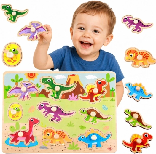 Puzzle encastrable Montessori en bois dinosaures Tooky Toy