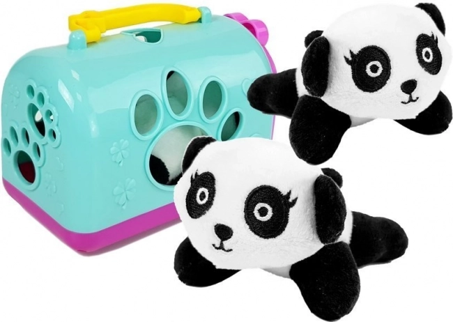 Mini panda en peluche avec boîte de transport