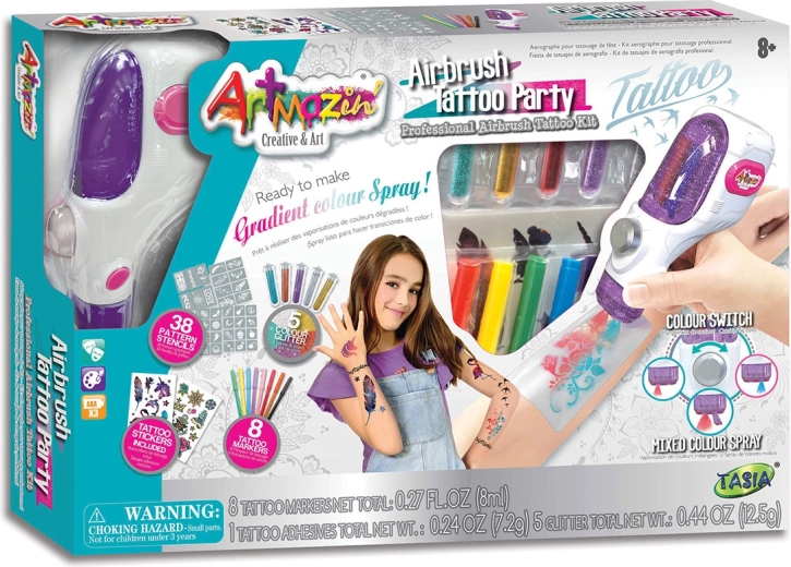 Studio de tatouage airbrush Tasia avec accessoires et 38 pochoirs