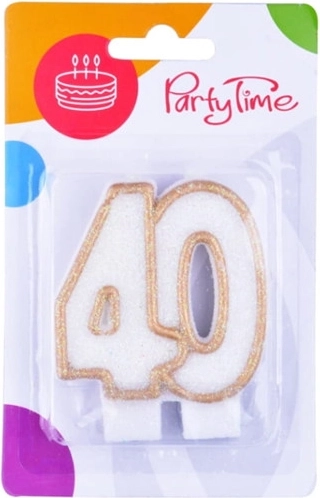 Bougie jubilé numéro 40 blanche avec liseré doré 7,5 cm