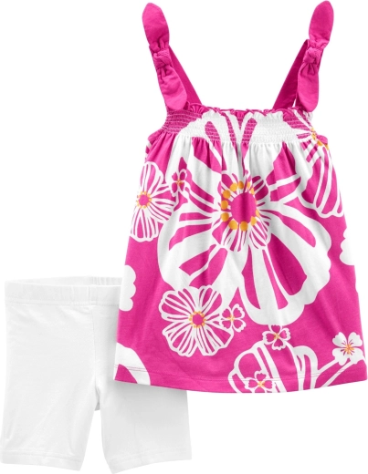 Ensemble été fille tunique et leggings courts fleurs violettes