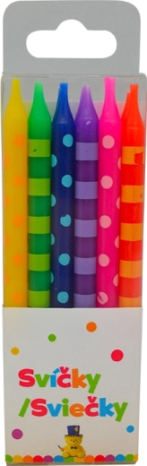 Bougies d’anniversaire à pois et rayures 6 cm, 12 pcs