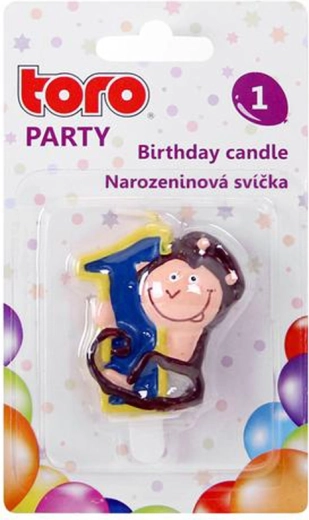 Bougie de gâteau numéro 1 avec petit singe TORO 5 cm