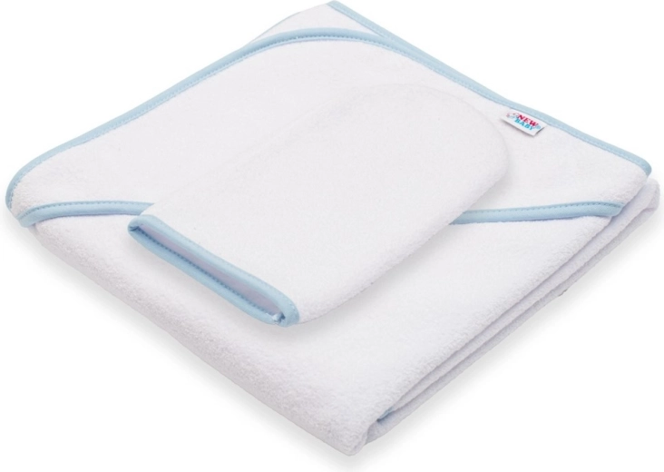 Serviette éponge bébé à capuche NEW BABY Basic 80 × 80 cm blanc et bleu