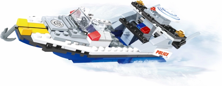 Jeu de construction compatible BLOXO bateau de police, 195 pièces