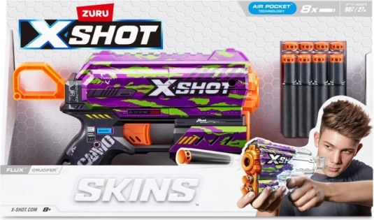X-Shot Skins Flux – pistolet à fléchettes en mousse Crucifer (8 fléchettes)