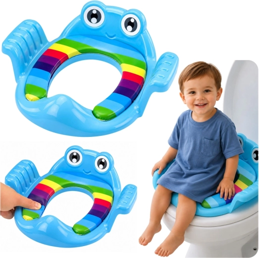 Réducteur de WC enfant avec rembourrage souple et poignées, bleu