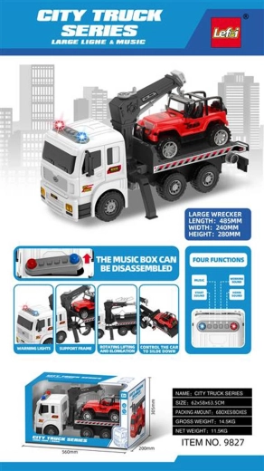 Camion de remorquage pour enfants avec lumières et sons, avec pelleteuse
