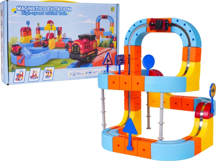 Piste antigravité magnétique colorée avec petit train – 105 pièces