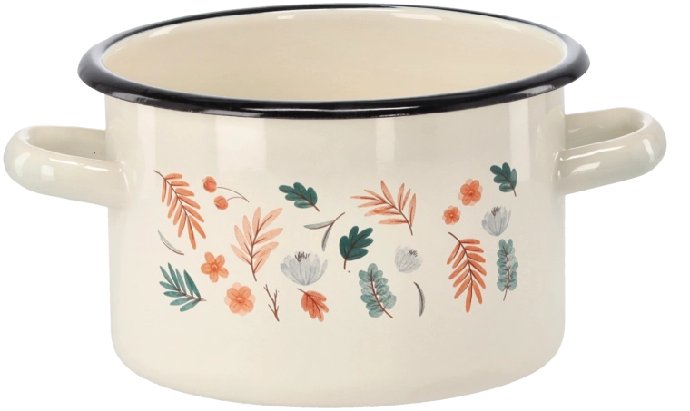 Casserole émaillée 2 l, 16 cm, crème avec feuilles