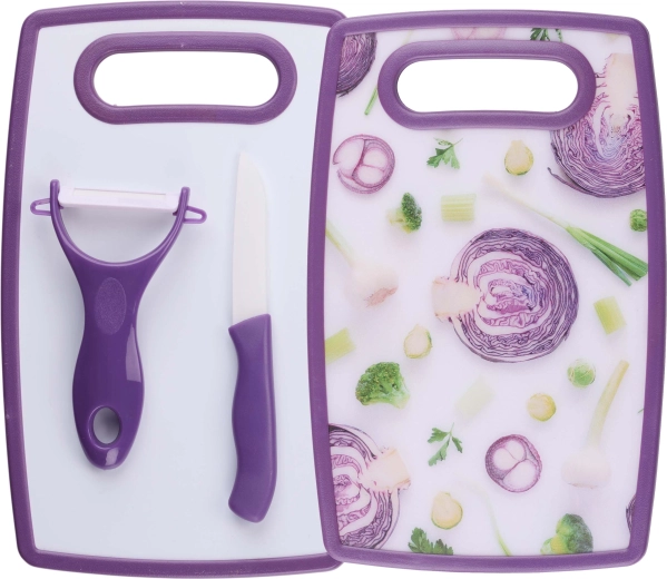 Set de cuisine ALPINA – planche à découper, éplucheur et couteau de chef