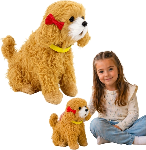 Petit caniche en peluche interactif qui aboie et remue la queue