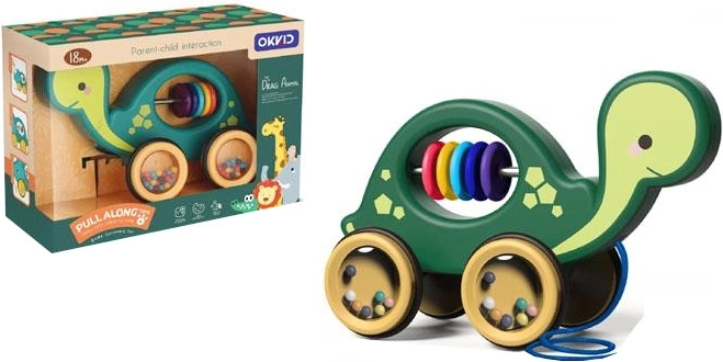 Tortue à tirer avec hochet